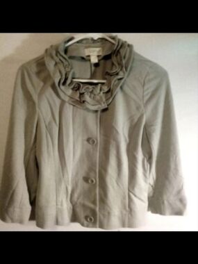 LOFT Light Grey Ruffle-Neck Blazer